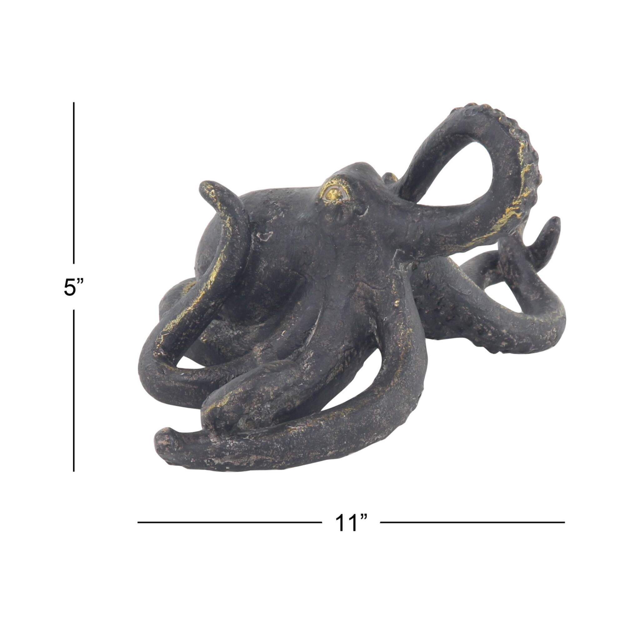 Black Polystone Coastal Sculpture, Octopus 5" x 11" x 7"